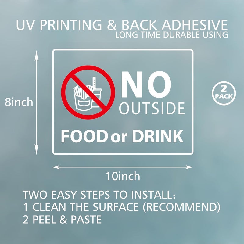 SnailGo No Outside Food or Drink Sign for Business Sign 10x8 Inch Sticker Vinyl Window Door Signs Waterproof UV Proof Decal 2 Pack - Image 3